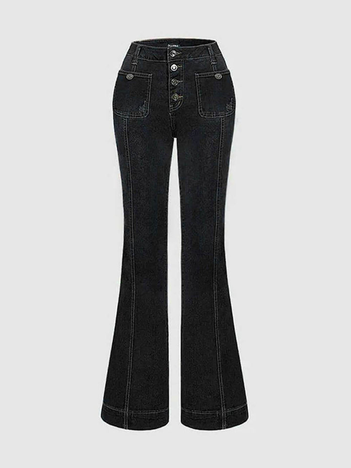 Stylish High-Waisted Patchwork Flared Jeans