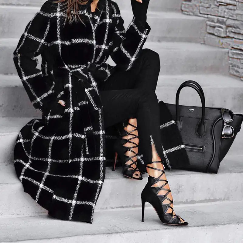 Hooded Plaid Trench Coat