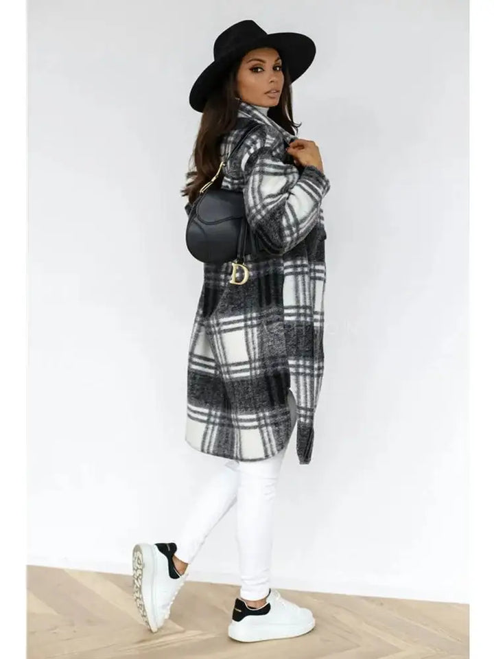 Plaid Printed Long Overcoat Jacket