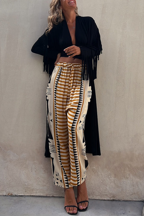 Got It Good Ethnic Print Elastic Waist Pocketed Pants