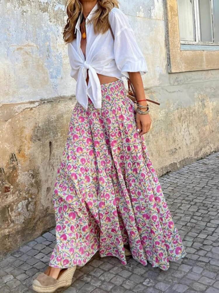 Flower Print Maxi Skirt