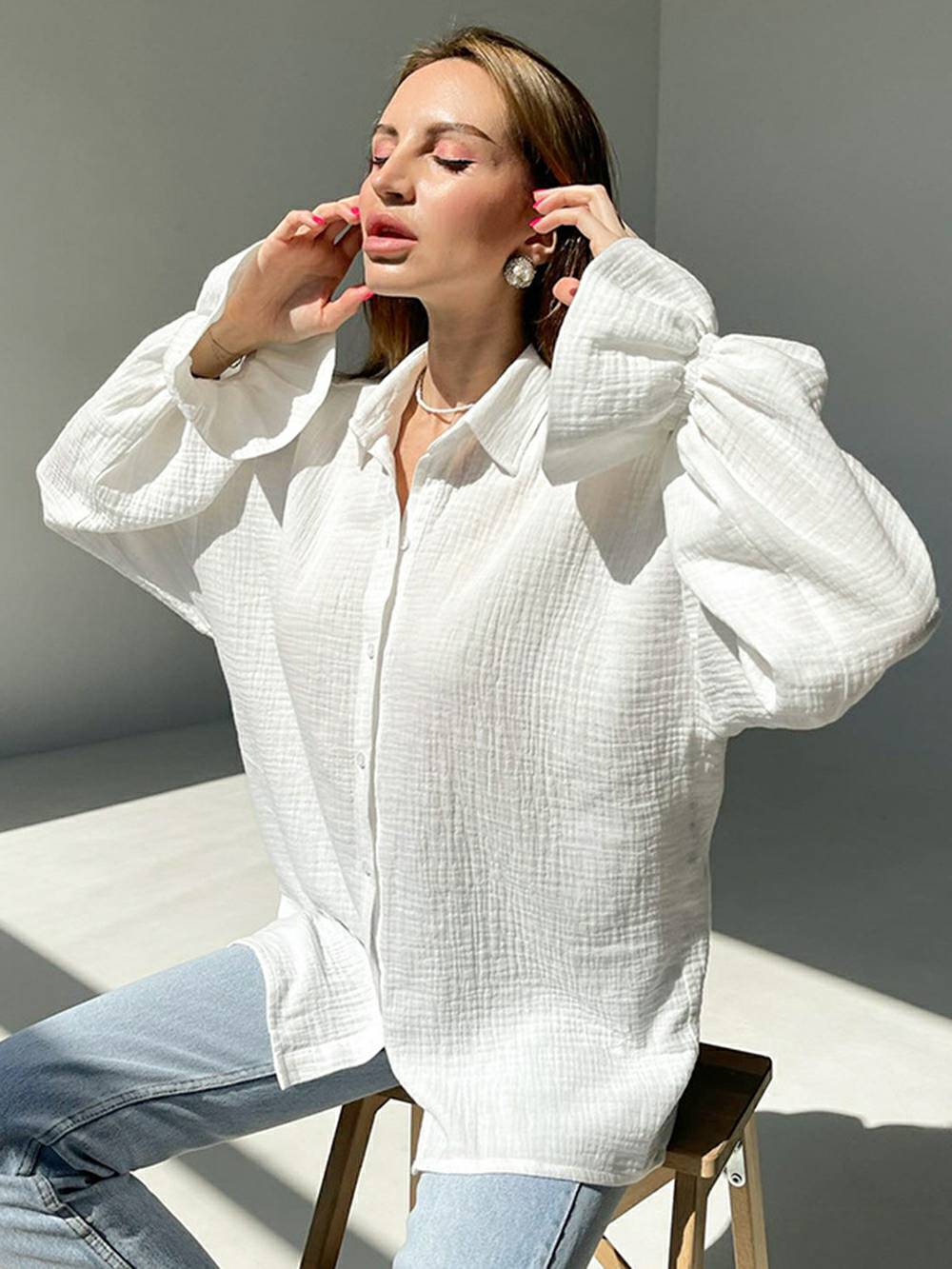 Long Sleeve Tie Front White Shirt