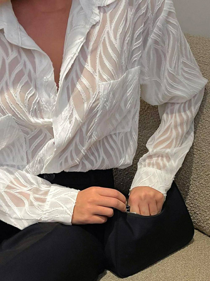 White Women Blouses Thin Lapel Elegant Long Sleeve Shirts