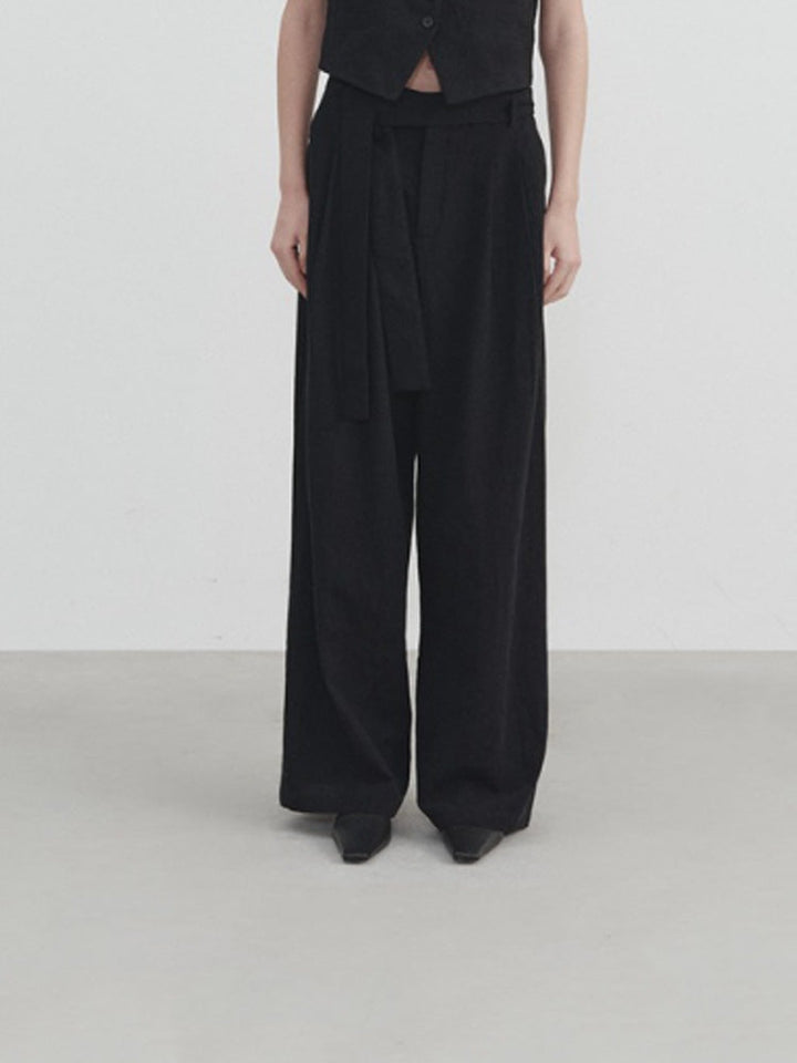 Wide-Leg Linen Belt Trousers