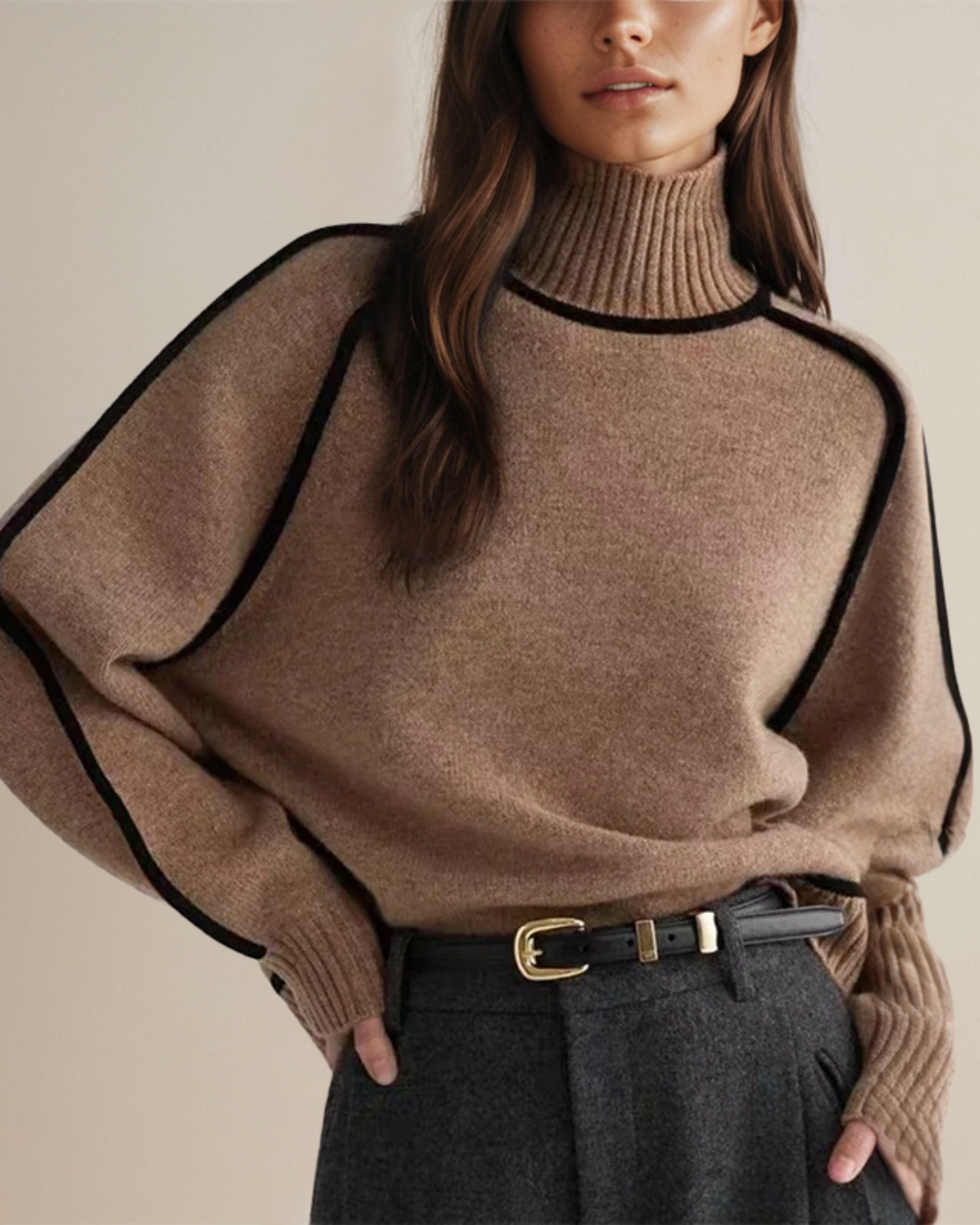 Emery Contrast Trim Turtleneck Sweater