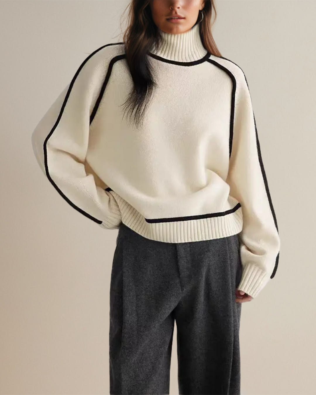 Emery Contrast Trim Turtleneck Sweater