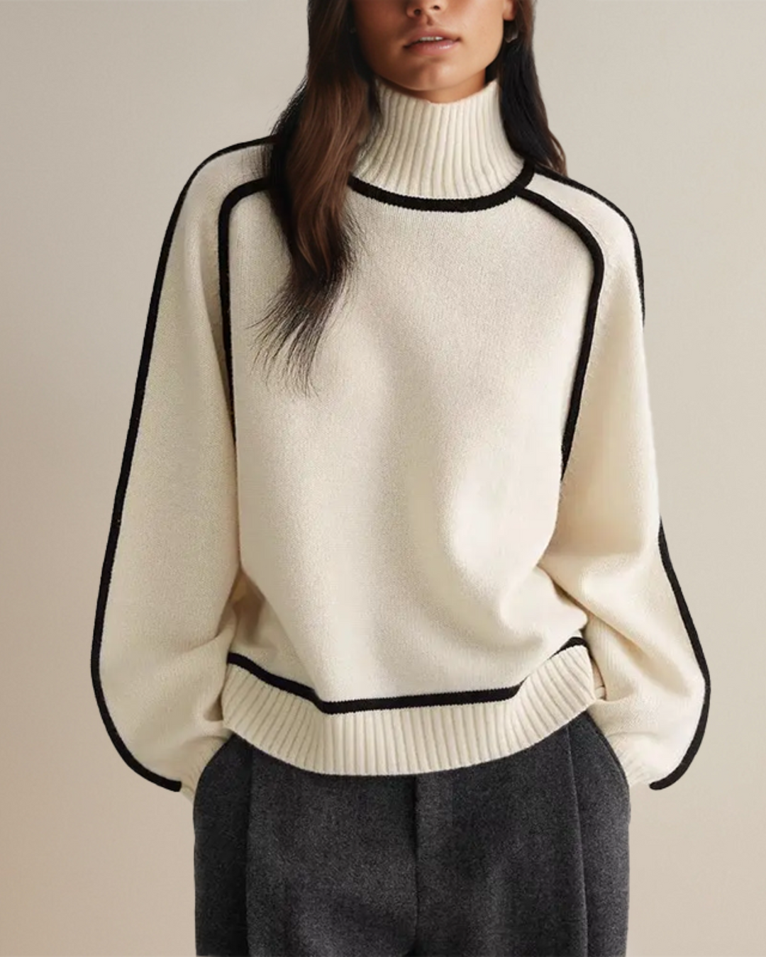 Emery Contrast Trim Turtleneck Sweater