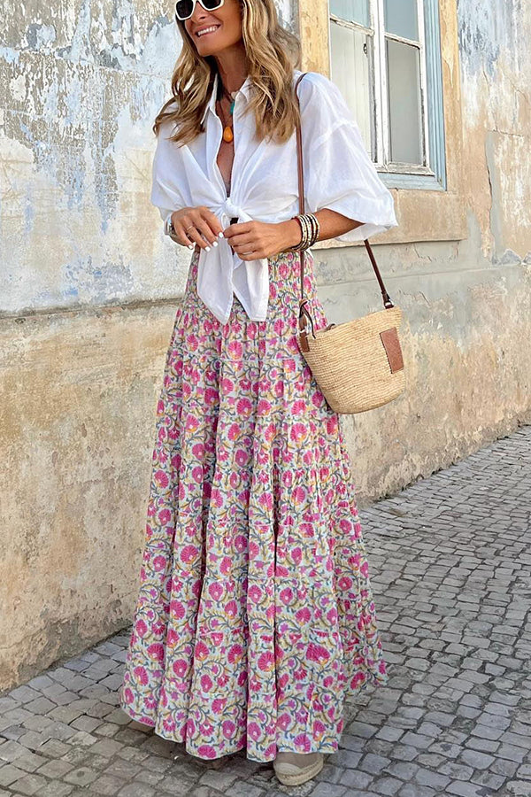 Paradise Floral Smocked Waist Maxi Skirt