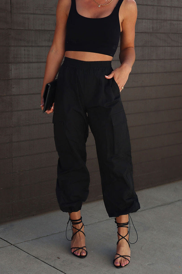 Nylon Elastic Waist Pocketed Cargo Pants