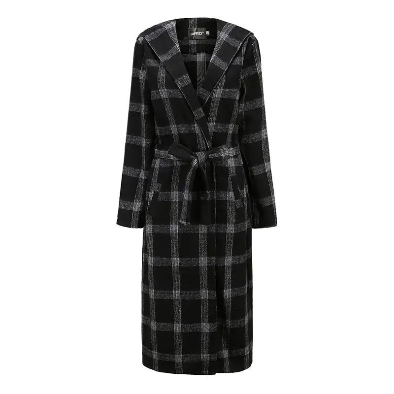 Hooded Plaid Trench Coat