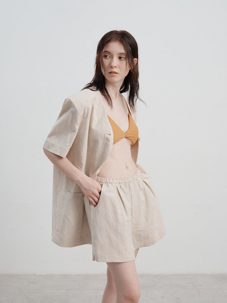 Linen Casual High-Waisted Loose Shorts