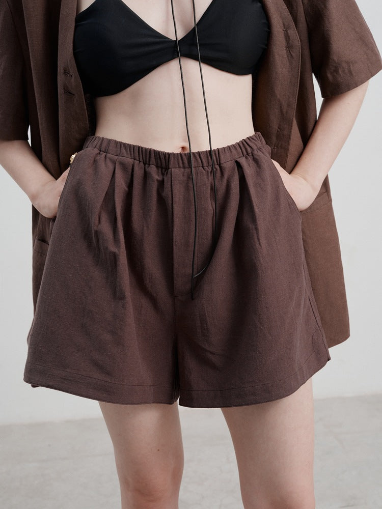 Linen Casual High-Waisted Loose Shorts