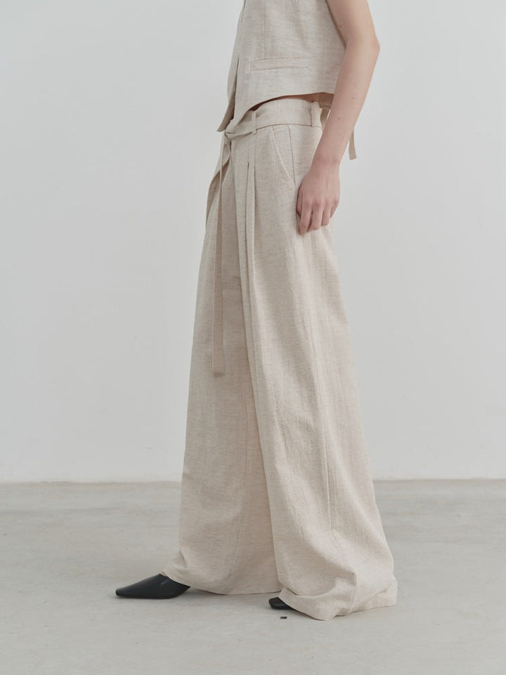 Wide-Leg Linen Belt Trousers