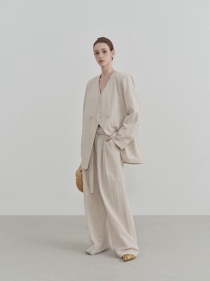 Wide-Leg Linen Belt Trousers