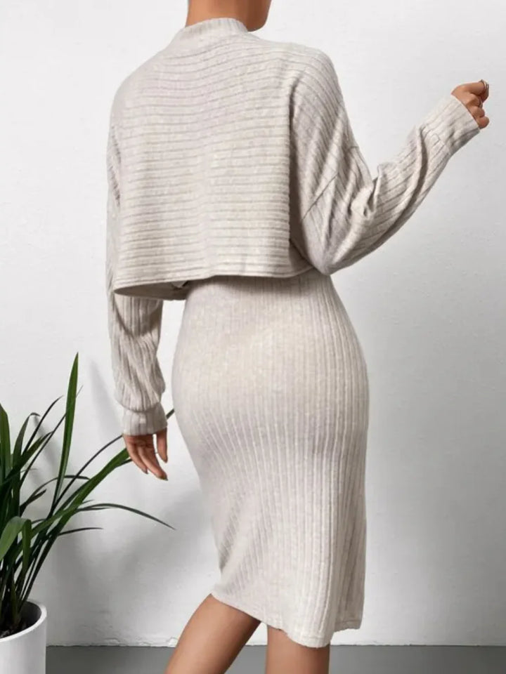 Sunken Striped Long Sleeve and Bodycon Dress Set