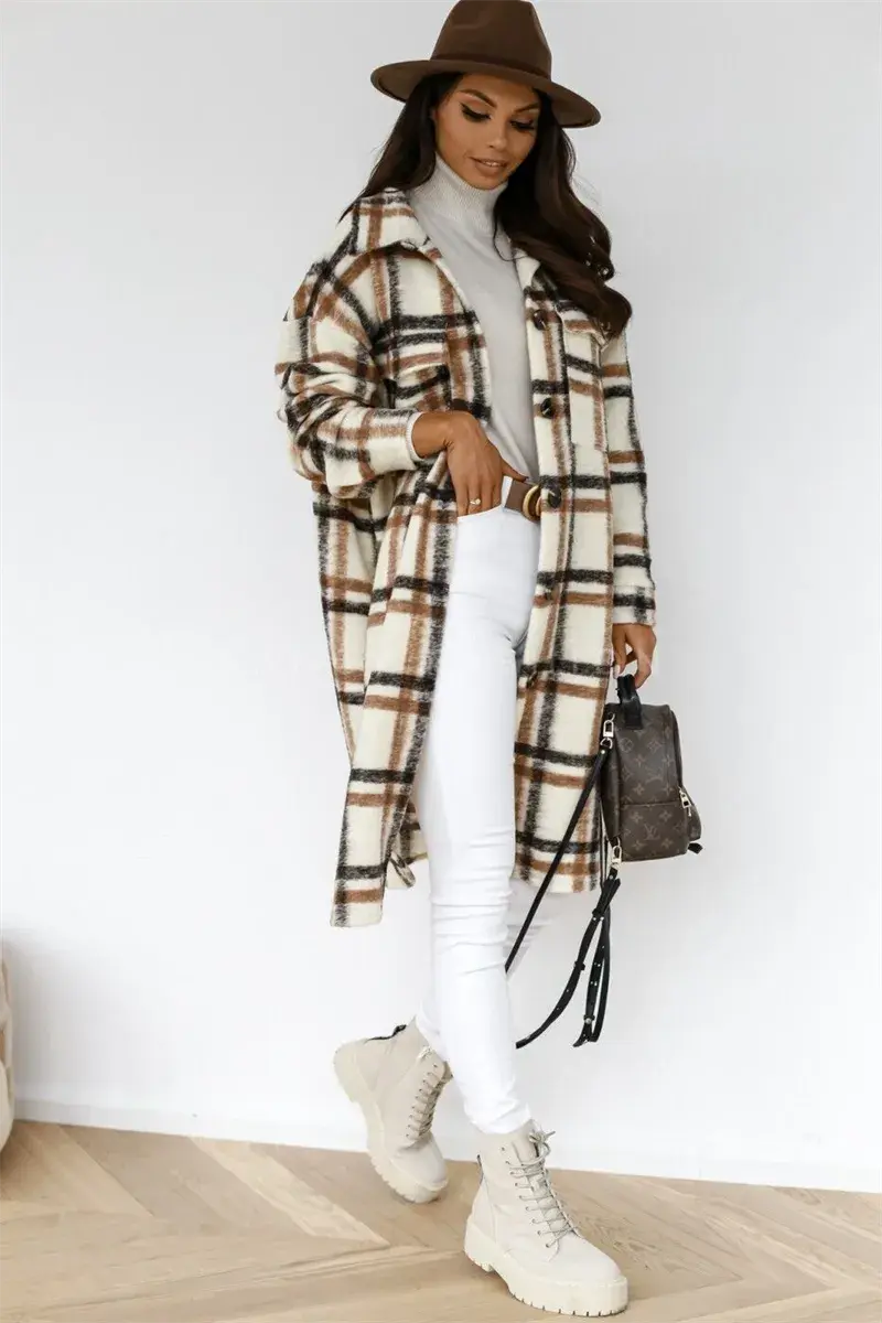 Plaid Printed Long Overcoat Jacket