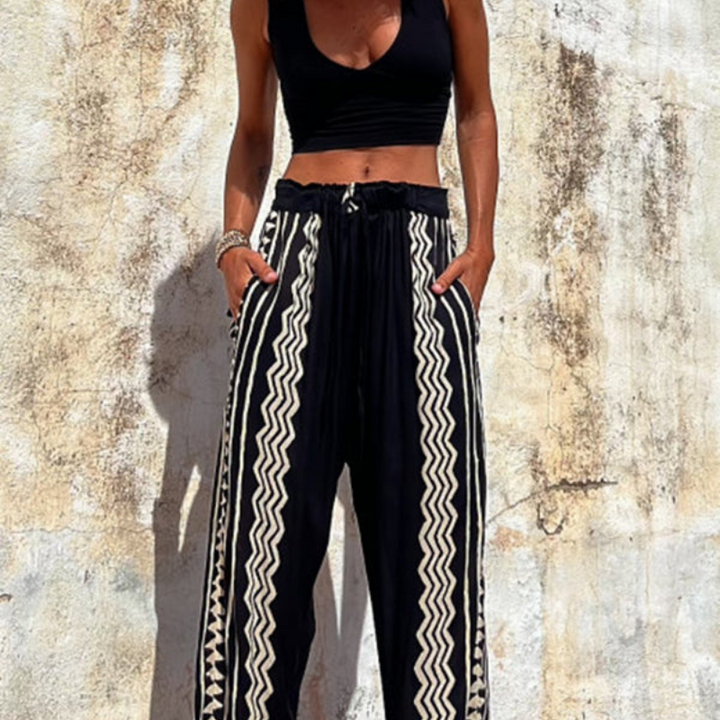 Got It Good Ethnic Print Elastic Waist Pocketed Pants