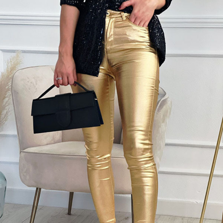 Disco Shimmer Waxed Leather Effect Pants