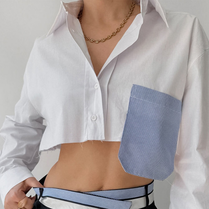 French Top Contrast Cropped Shirt