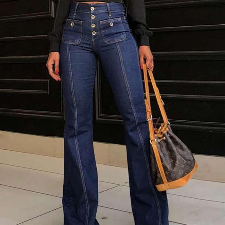 Stylish High-Waisted Patchwork Flared Jeans