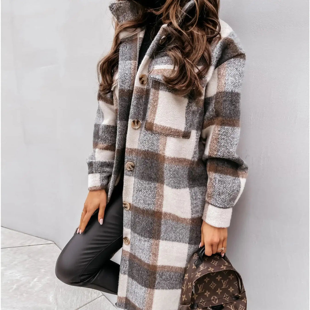 Plaid Printed Long Overcoat Jacket