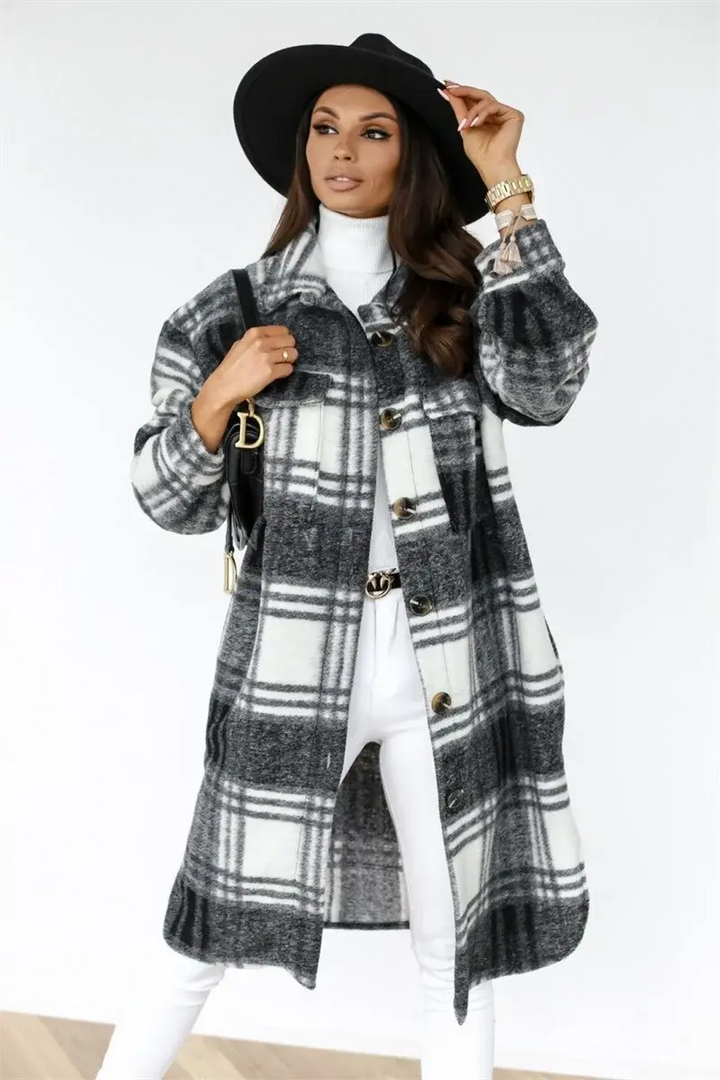 Plaid Printed Long Overcoat Jacket