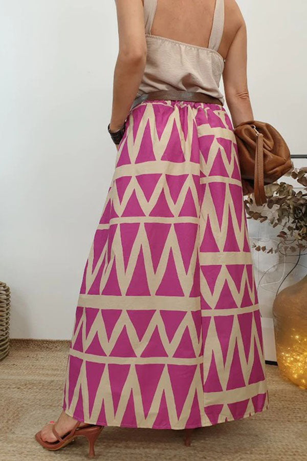 Falda Triangle Print Back Waist Elastic Pocket Maxi Skirt