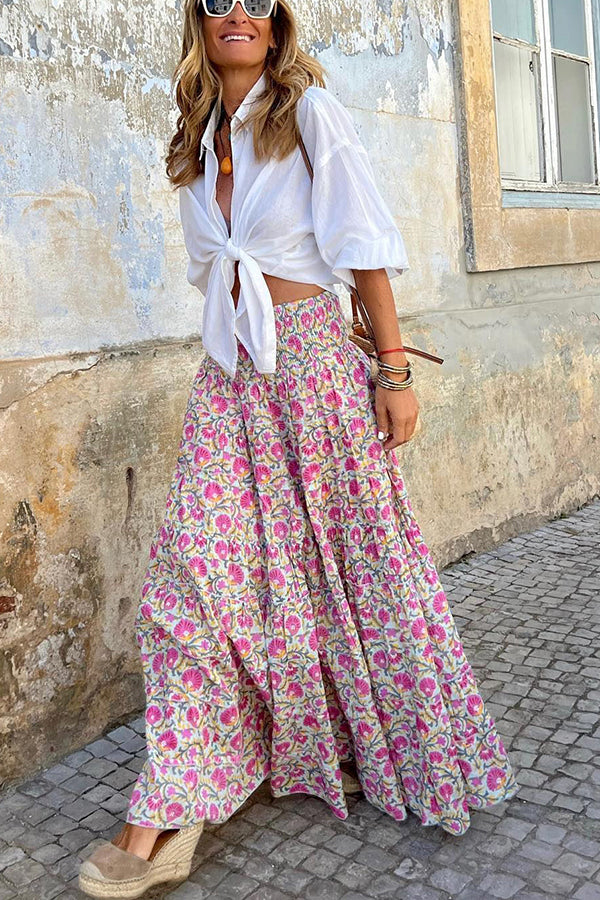 Paradise Floral Smocked Waist Maxi Skirt