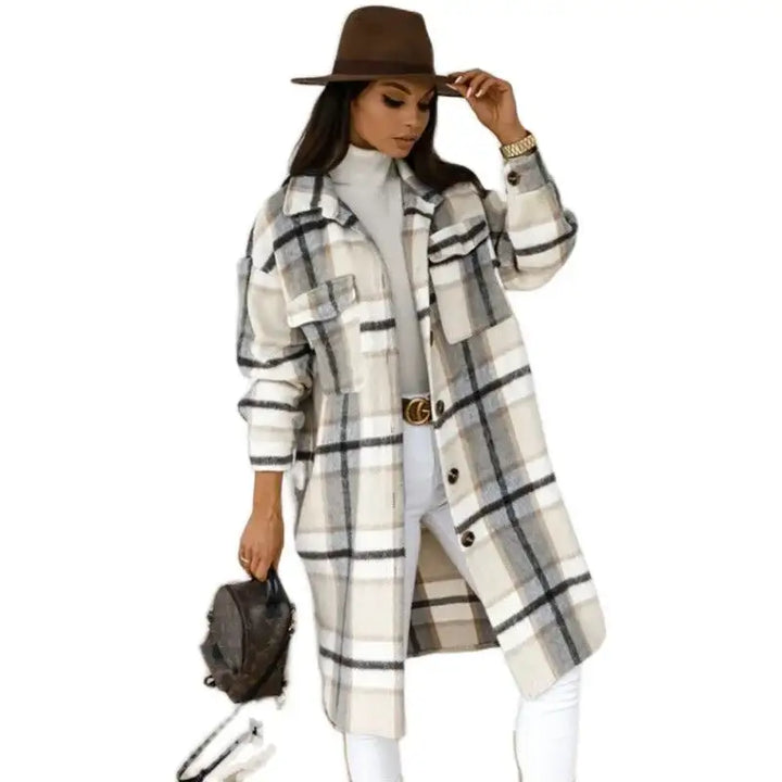 Plaid Printed Long Overcoat Jacket