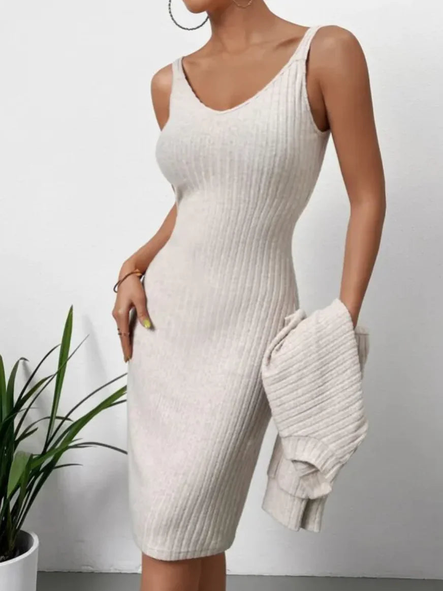 Sunken Striped Long Sleeve and Bodycon Dress Set