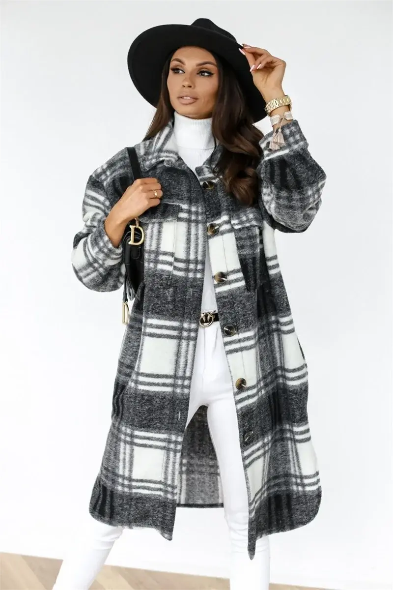 Plaid Printed Long Overcoat Jacket