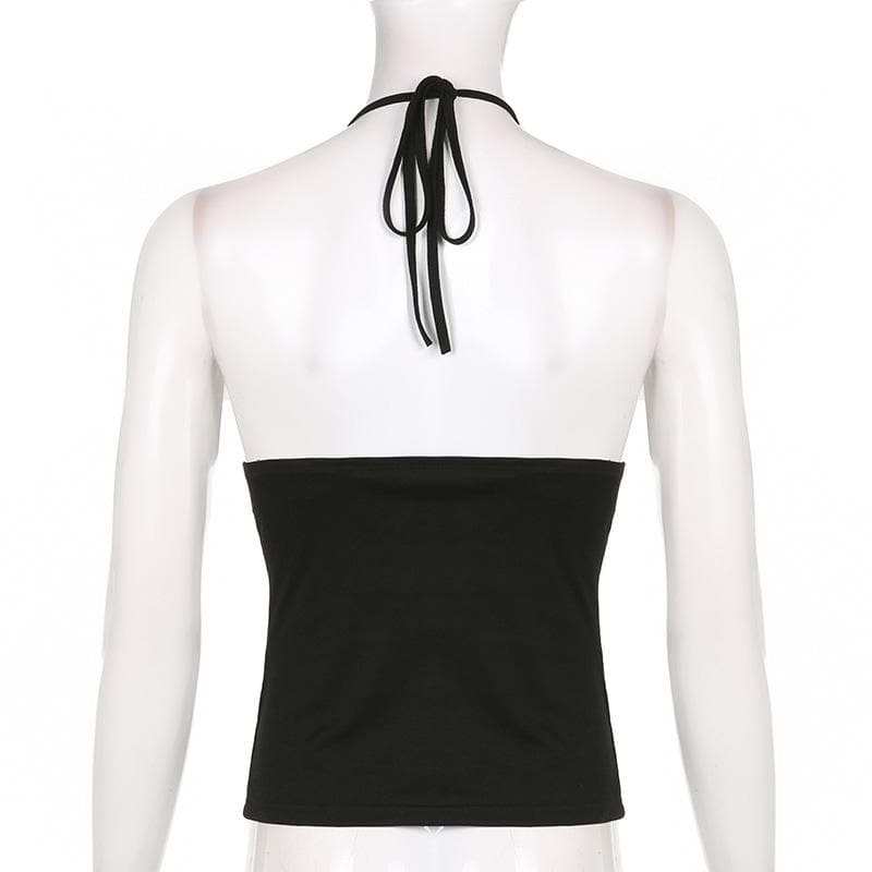 Buckle Backless Halter Crop Top