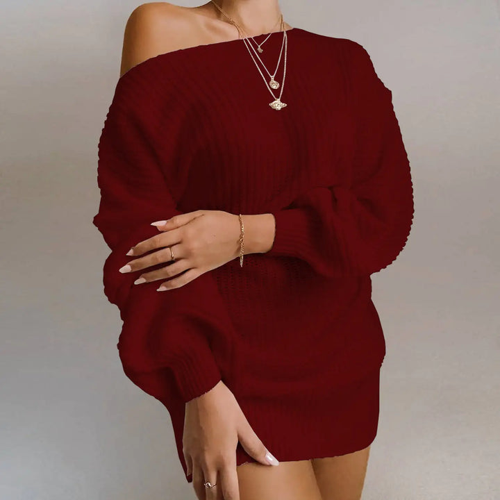 Off-Shoulder Knitted Sweater Dress