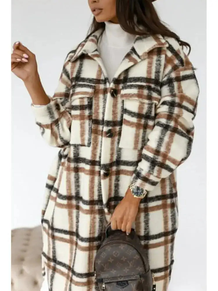 Plaid Printed Long Overcoat Jacket