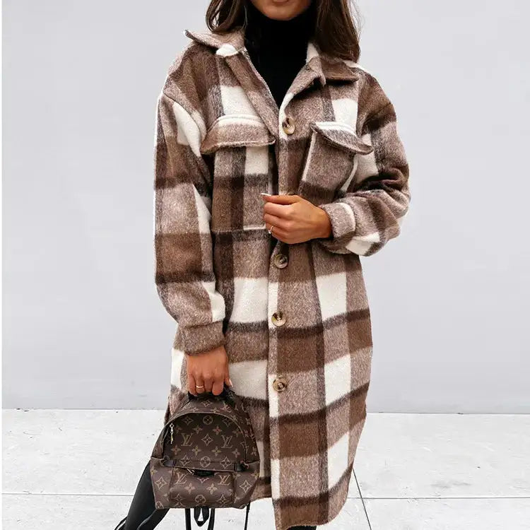 Plaid Printed Long Overcoat Jacket