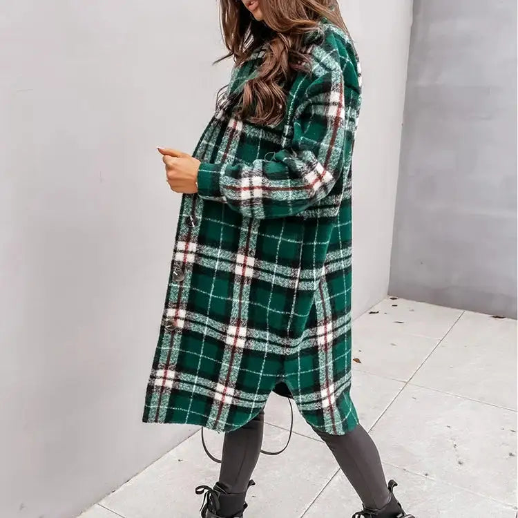 Plaid Printed Long Overcoat Jacket