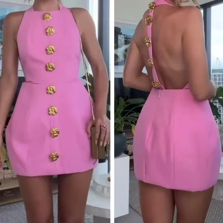 Vera Halter Backless Mini Dress